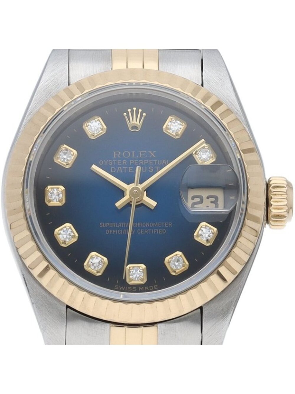 Rolex Datejust Watch Diamond Blue Gradient Dial 18k Yellow Gold